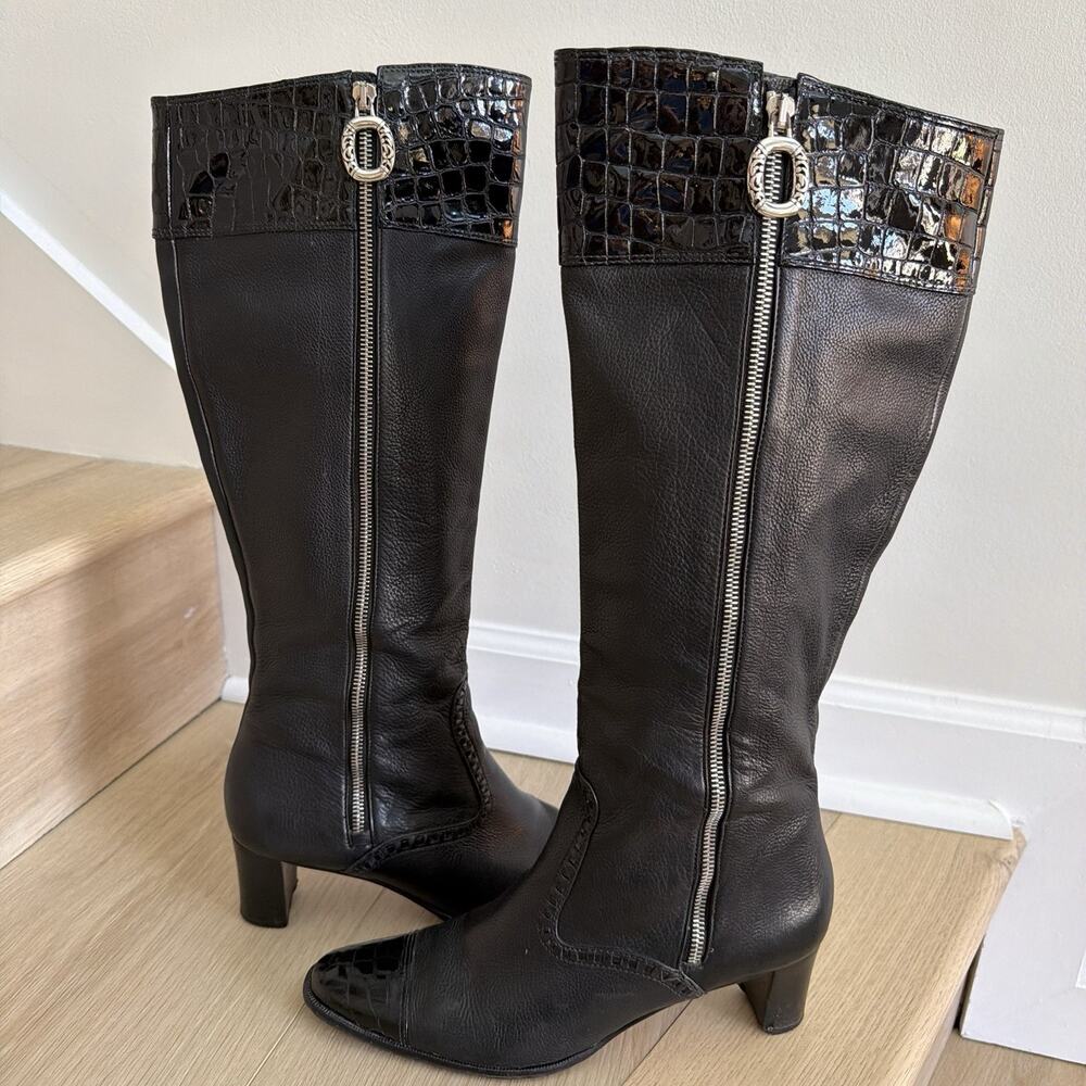 Brighton Torch Black Leather Knee-High Boots Women’s Size 8.5M